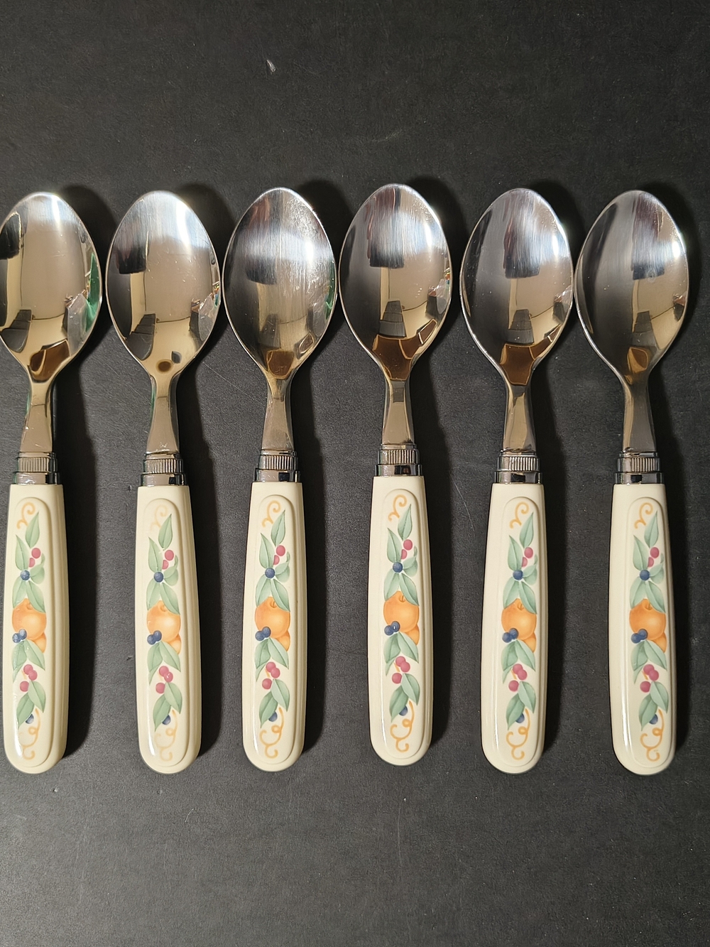 6 Piece CORELLE Pattern ABUNDANCE Tea Spoons FLATWARE Silverware Fruit